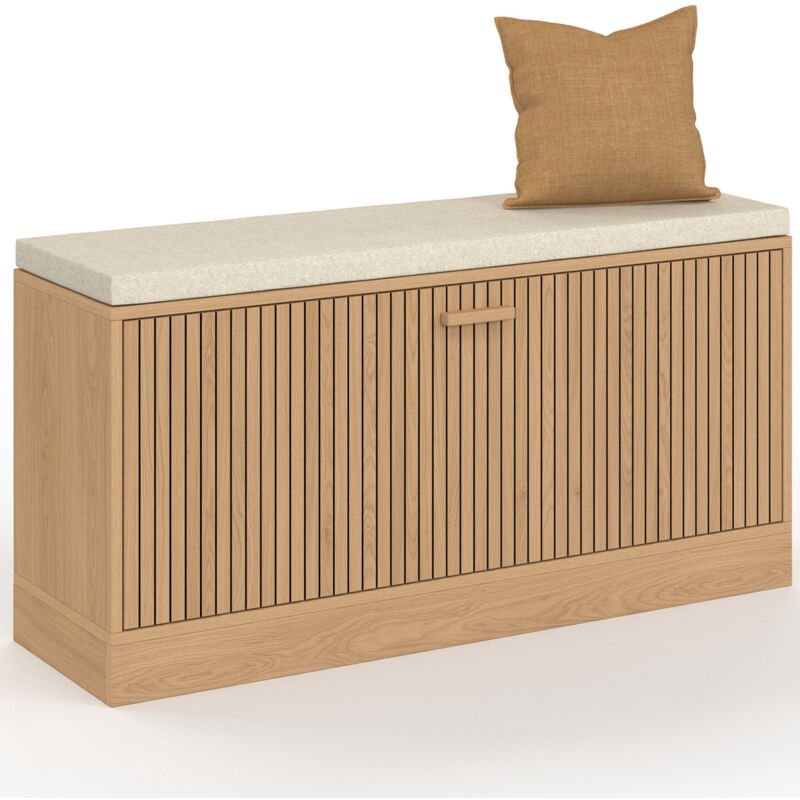 Banc d'entrée chaussures JULIETTE lattes tasseau bois coloris chêne