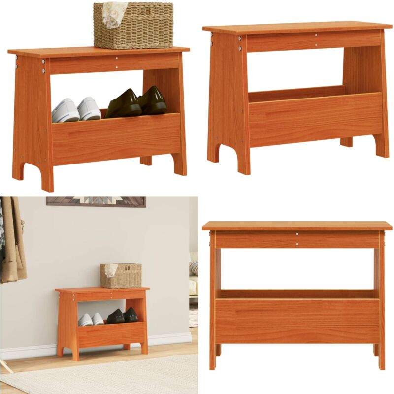 Banc d'entrée cire marron 60x28x45 cm bois de pin massif - Banc Entrée - Banc Coffre - Banc Bois - Banc Design - Meuble Rangement - Home & Living