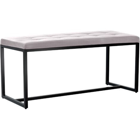 Banc d’entrée contemporain largeur 100cm à structure en métal noir assise capitonnée en tissu blanc 100006139