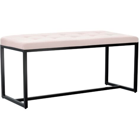 Banc d’entrée contemporain largeur 100cm à structure en métal noir assise capitonnée en tissu crème 100006157