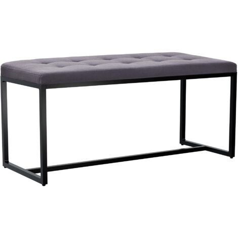 Banc d’entrée contemporain largeur 100cm à structure en métal noir assise capitonnée en tissu gris foncé 100006215