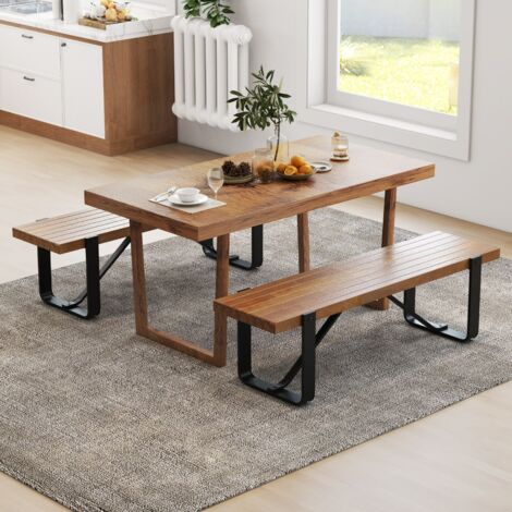 Banc d'Entrée de 152,5 CM de Long avec Structure Métallique Rangement à Chaussures Rustique en Bois Capacité de Charge 300 KG Naturel DESIGN IN