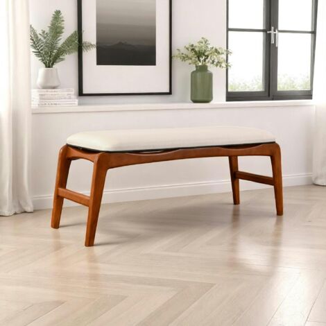 Banc d'entrée en bois et tissu - assise lin, 120 cm DILI