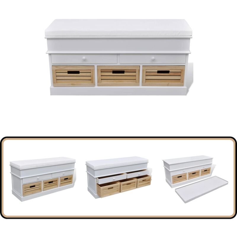 Vidaxl - Banc d'entrée et de rangement avec coussin 2 tiroirs Blanc - Banc Coffre - Banc Rangements - Meuble Rangement - Banc Entrée - Banc Salle à