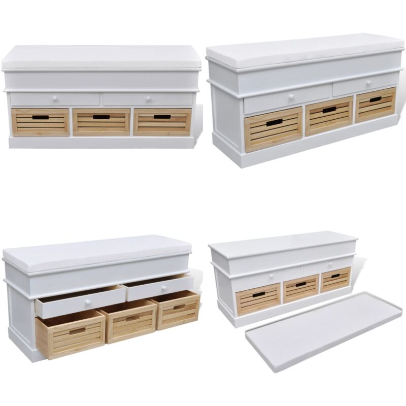 Vidaxl - Banc d'entrée et de rangement avec coussin 2 tiroirs Blanc - Banc Coffre - Banc Rangements - Meuble Rangement - Banc Entrée - Banc Salle à