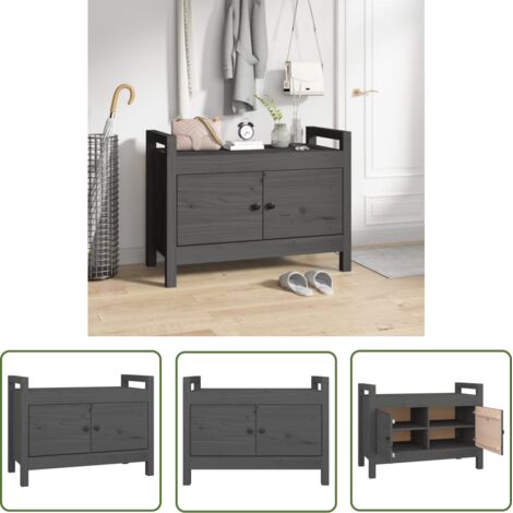 Banc d'entrée Gris 80x40x60 cm Bois de pin massif