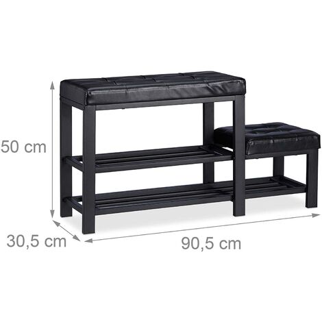 Banc d’entrée meuble chaussure banquette tabouret 90,5 cm noir
