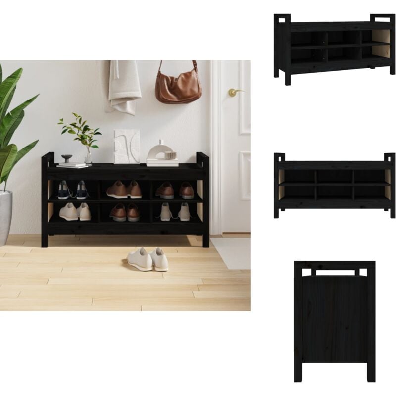 Banc d'entrée Noir 110x40x60 cm Bois de pin massif - Banc D'entrée - Banc Coffre - Meuble Rangement - Banc Bois - Banc Design