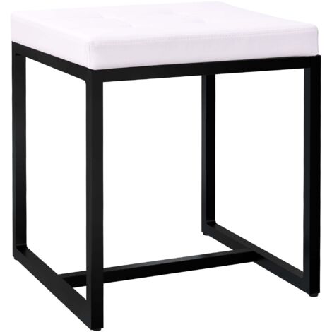 Banc d’entrée tabouret contemporain largeur 40cm à structure en métal noir assise capitonnée en similicuir blanc 100005923