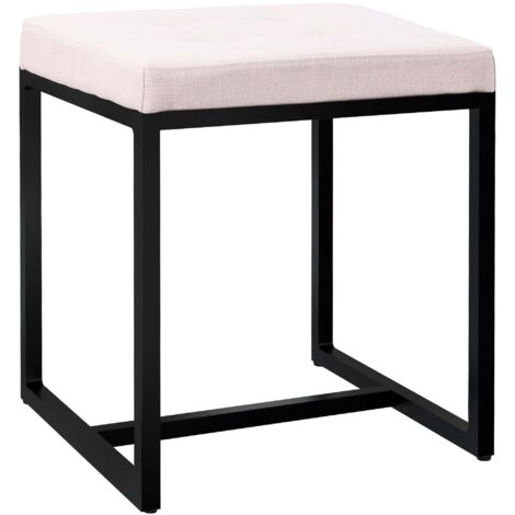 Banc d’entrée tabouret contemporain largeur 40cm à structure en métal noir assise capitonnée en tissu crème 100005924
