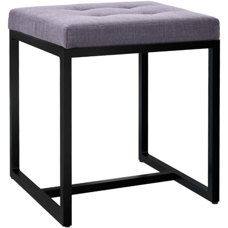 Banc d’entrée tabouret contemporain largeur 40cm à structure en métal noir assise capitonnée en tissu gris foncé 100005932