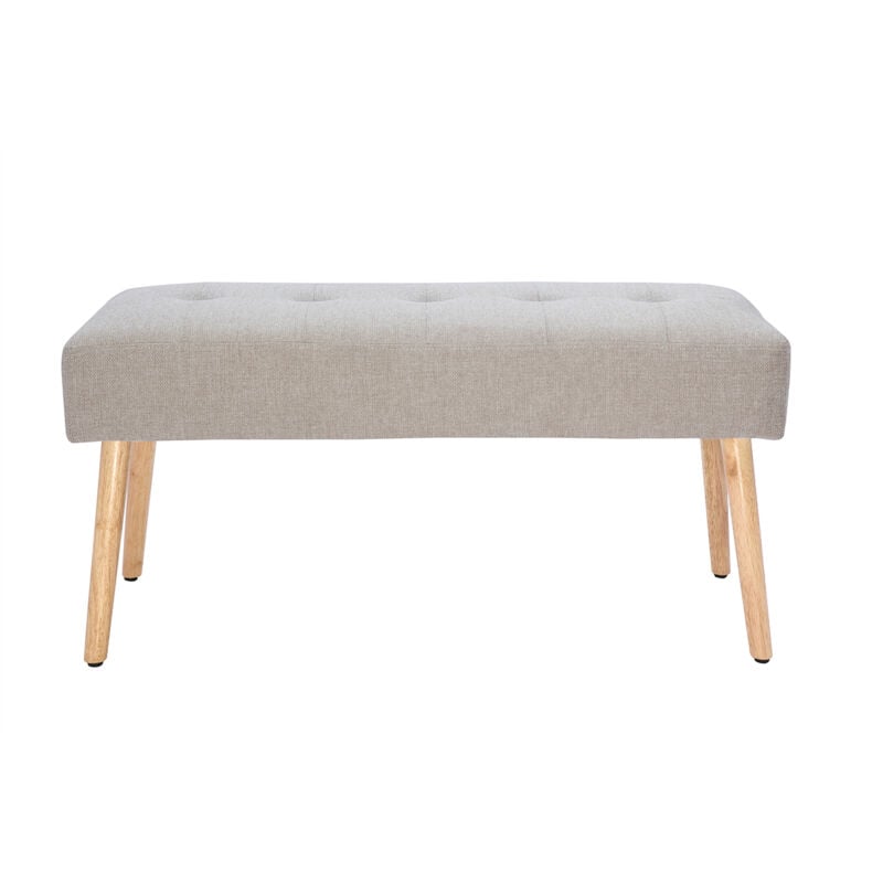Miliboo - Banc scandinave capitonné en tissu effet velours texturé beige et bois clair L96 cm guesta