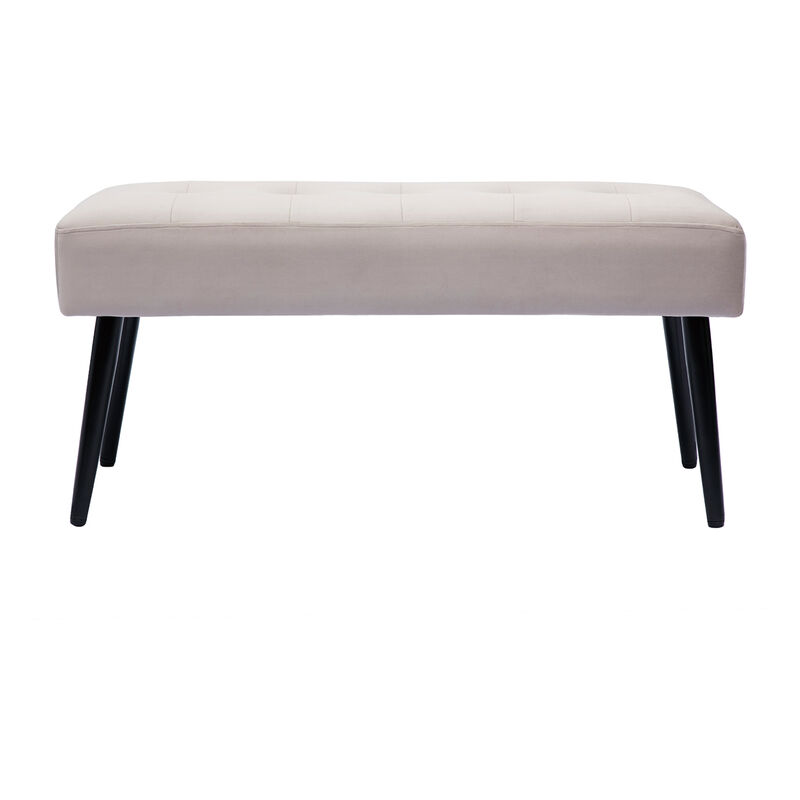Miliboo – Banc capitonné en velours taupe et métal noir L96 x P38 x H45.5 cm – Densité 25 kg/m3 – Poids max 120 kg – Pour entrée ou salle à manger