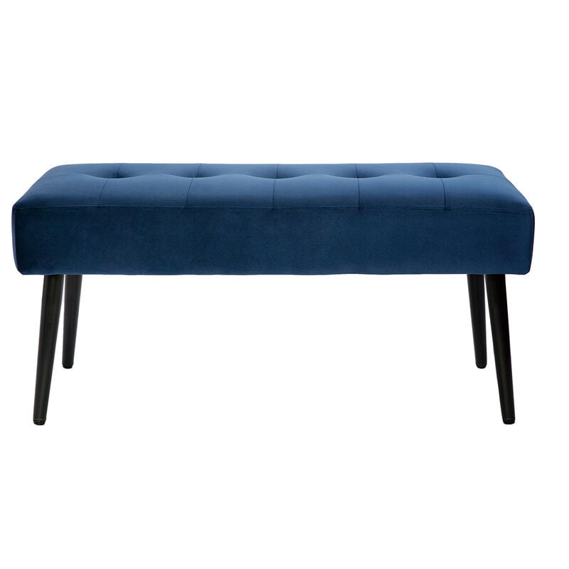 Miliboo - Banc design capitonné en tissu velours bleu nuit et métal noir L96 cm guesta