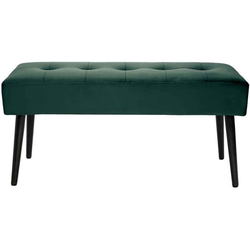 Miliboo - Banc design capitonné en tissu velours vert foncé et métal noir L96 cm guesta