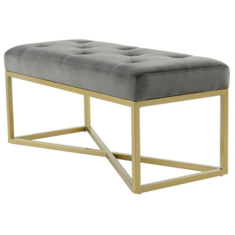 Banc Design Velours "Cameron" 90cm Gris & Or