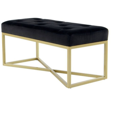 Banc Design Velours "Cameron" 90cm Noir & Or