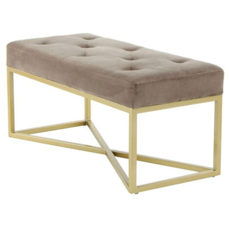 Banc Design Velours "Cameron" 90cm Taupe & Or