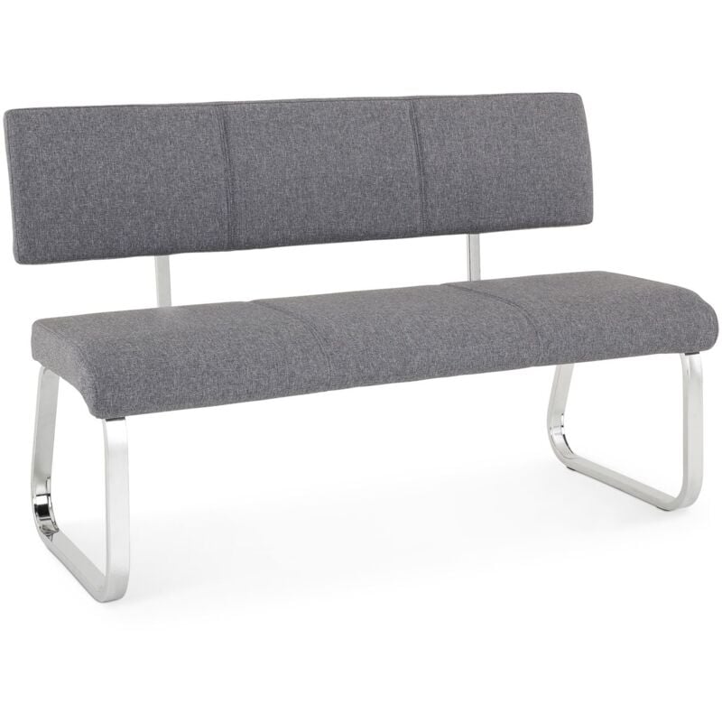 Banc design VILAS siège avec 3 places, banquette au piètement chromé et dossier au revêtement en tissu gris