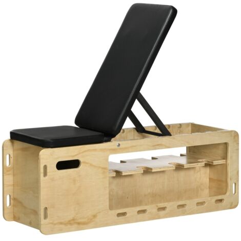 Banc d’exercice réglable en bois massif avec rangement et bandes résistance,idéal musculation et entraînement de force