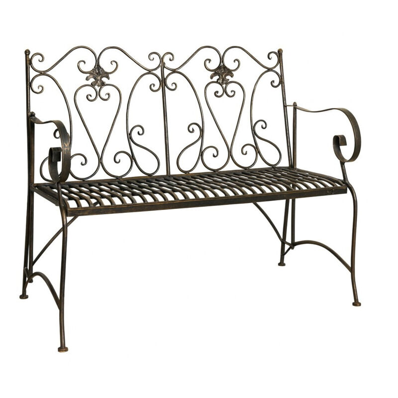 Banc d'extérieur en fer 113x58x94 cm Canapé de jardin bronzé Banc en métal Chaise 2 places entrée intérieure Banc en fonte
