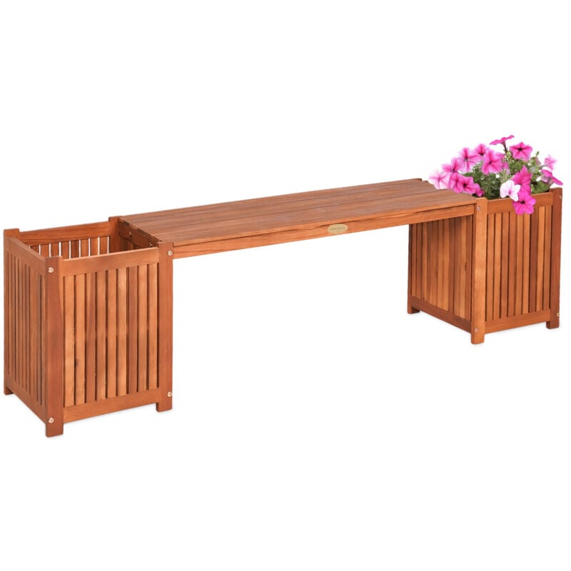 Banc en acacia avec jardinières intégrées - 150 x 40 cm - Banc de jardin en bois fsc avec bac à fleurs