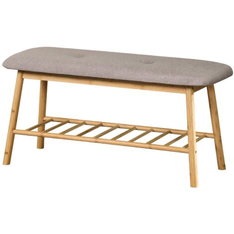 Banc en bambou Montana, Gris, 90 x 34 x 45 cm