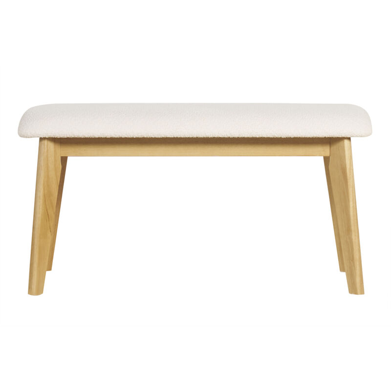 Miliboo - Banc scandinave en tissu effet laine bouclée blanc et bois clair L92 cm elion