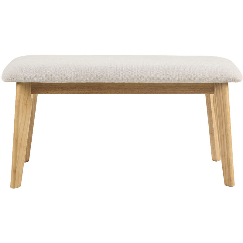 Banc scandinave en tissu effet velours texturé beige et bois clair L92 cm ELION Banc scandinave en tissu effet velours texturé beige et bois clair L92 cm ELION