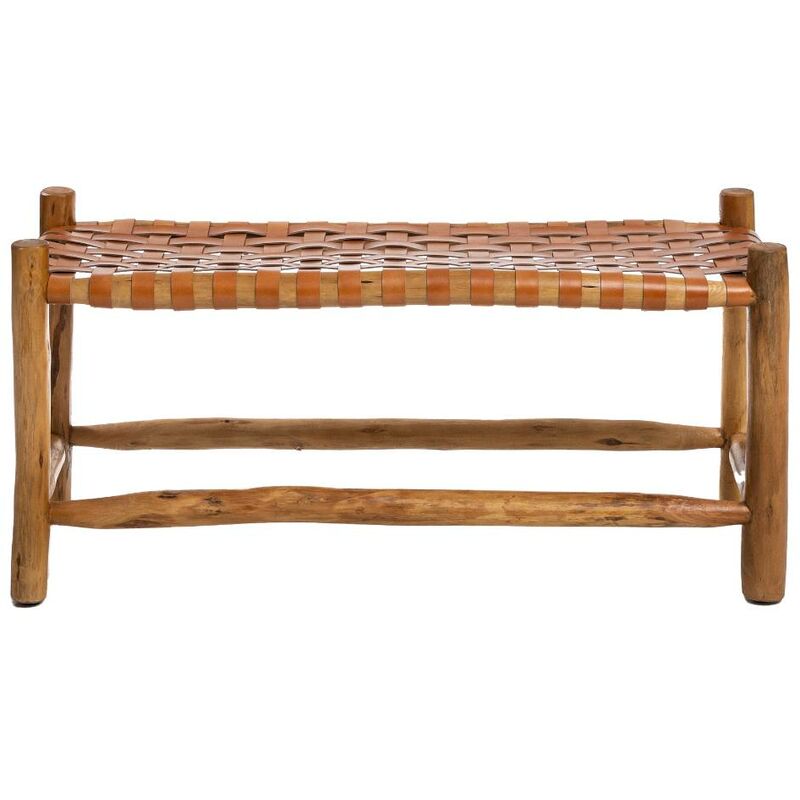 made in meubles - banc en cuir marron et en bois zoé - bois foncé