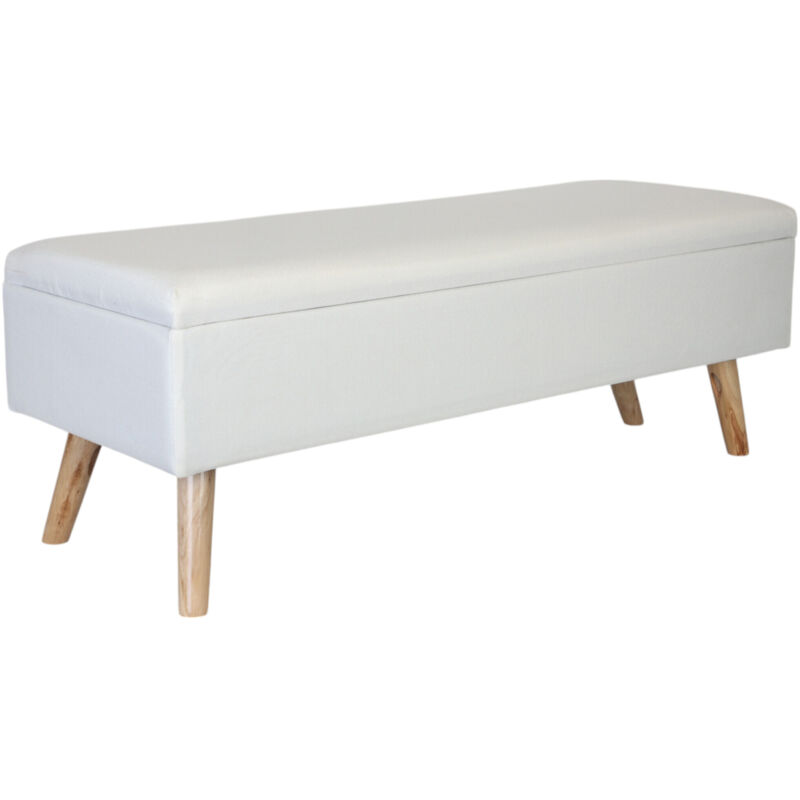 Banc Relaxdays en lin, rangement pratique, H x L x P : 40 x 110 x 40 cm, pieds en bois, banc coffre rembourré blanc