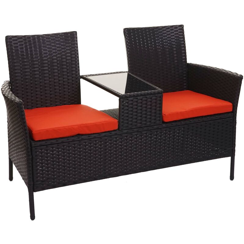 Banc en polyrotin avec table fauteuils chaises de jardin 132cm noir coussin terracota - noir