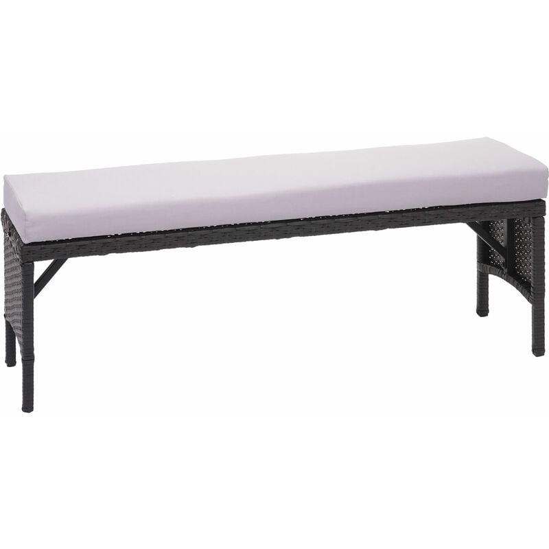 Hegele - jamais utilisé] Banc en polyrotin HHG-795, banquette de jardin, gastronomie, 112cm, noir, coussin gris clair