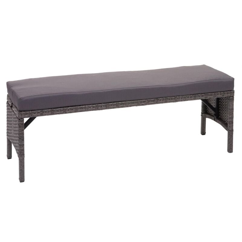 Hegele - jamais utilisé] Banc en polyrotin HHG-795, banquette de jardin, gastronomie, 112cm, gris, coussin gris foncé