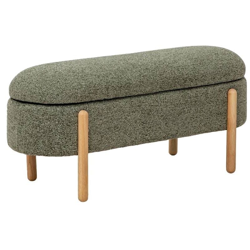 Made In Meubles - Banc en bois de pin et tissu bouclette vert Calya