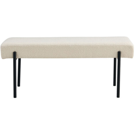 Banc en tissu bouclette et métal L100cm - Blanc - SWINDON