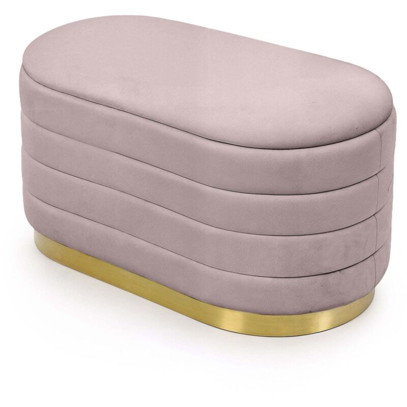 Banc en velours avec rangement 80 cm BELLA Rose Poudré