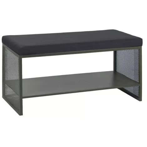 Banc entrée L. 102 cm en métal ajouré vert foncé et tissu - LONE 6986