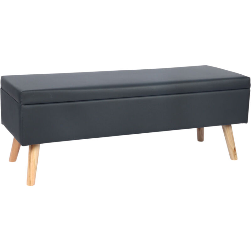 Banc Relaxdays, espace de rangement, rembourré, similicuir, bois, H x L x P : 40 x 110 x 40 cm, banc coffre noir.