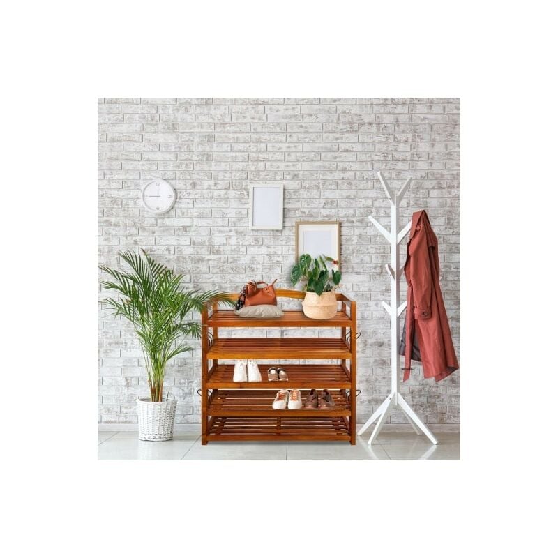 Banc et meuble à chaussures 85 cm : 5 niveaux. En acacia