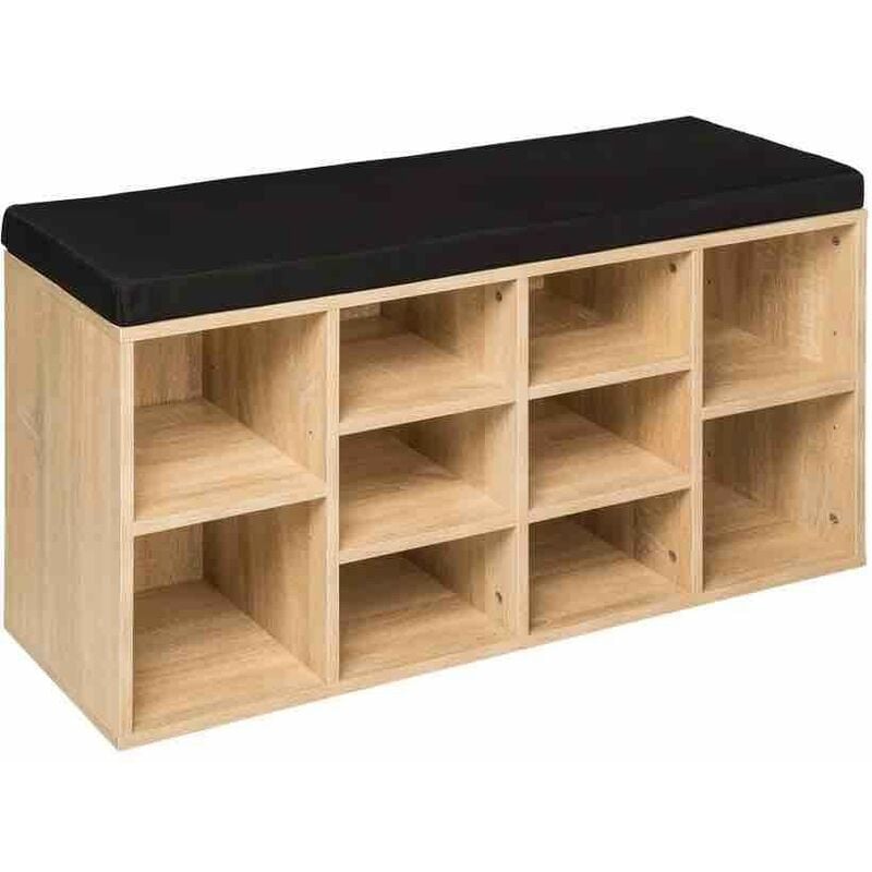 Banc et meuble à chaussures marron 103cm : 10 paires . Avec coussin noir