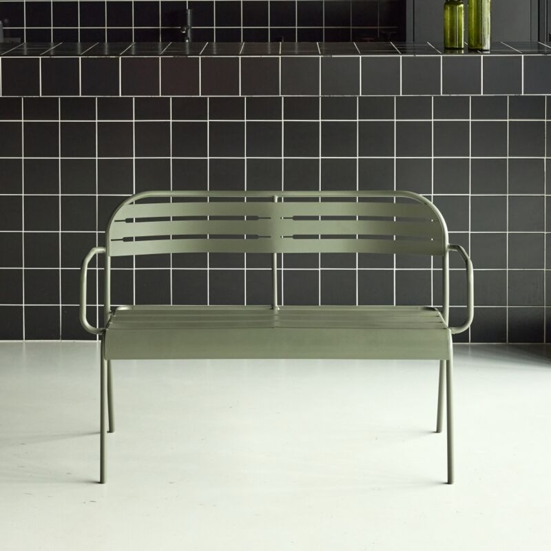 Banc extérieur 2 places acier kaki - 118 x 52 x 80cm - Amélia