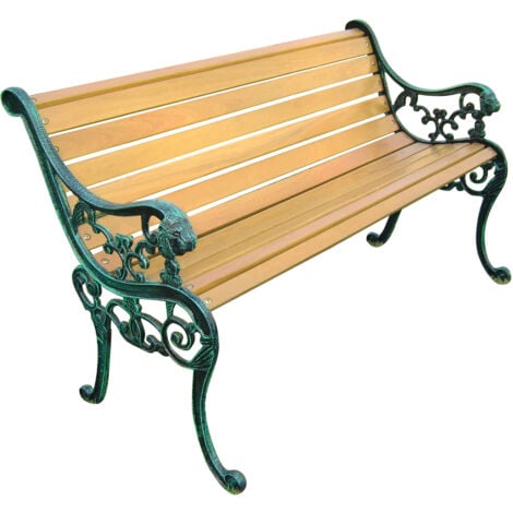 DEFIBRICO Banc extérieur en bois de bois laqué et lion en fonte