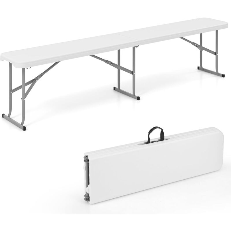 Banc Exterieur Jardin 182x27,5x43 cm, Banc Pliable à 3 Places en HDPE, Charge 300 kg, Cadre en Métal, Coussinets Antidérapants