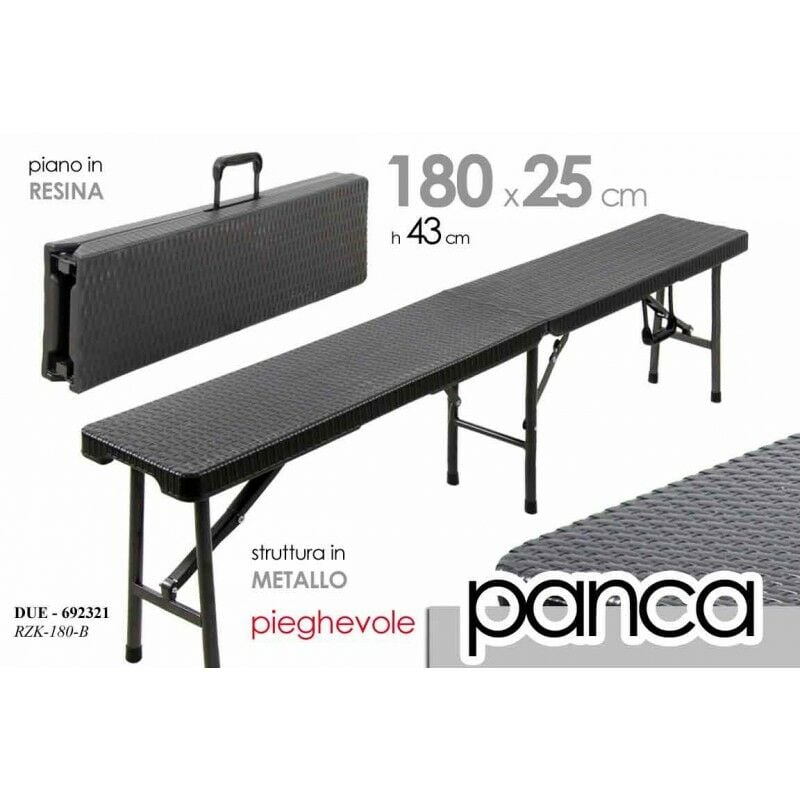 Banc extérieur pliant métal résine noir 180 x 25 x 43 h
