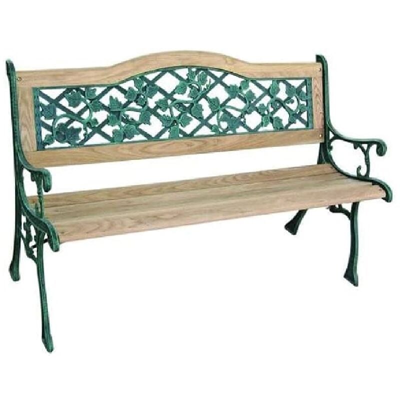 Banc flora en fonte et bois pour l'exte'rieur de couleur vert vieilli cm126x56x76h - Vette