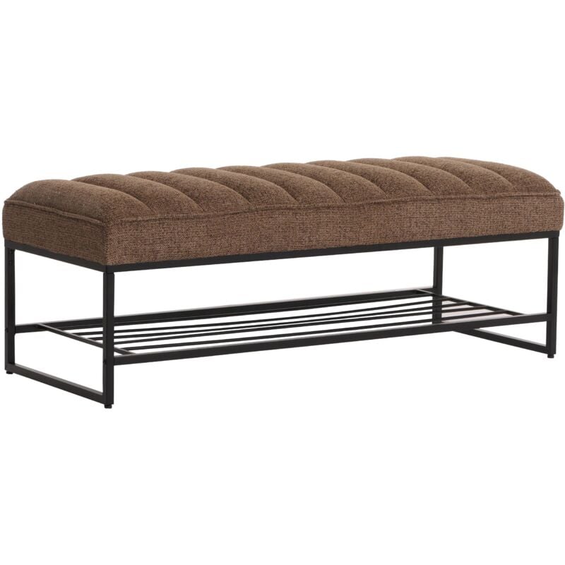 Banc HHG-258 avec rangement pour chaussures, banc banc rembourré banc de vestiaire étagère à chaussures, tissu chenille métal 130cm, coffee
