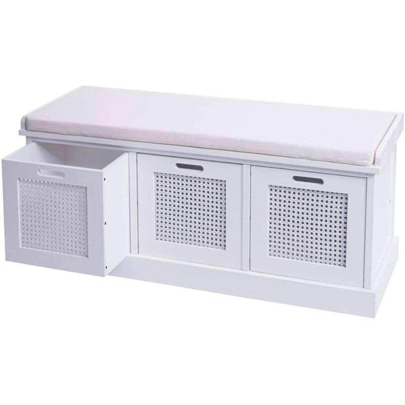 Banc HHG 904, banc rembourré Banc de vestiaire 47x110x40cm, blanc, rembourrage crème-blanc