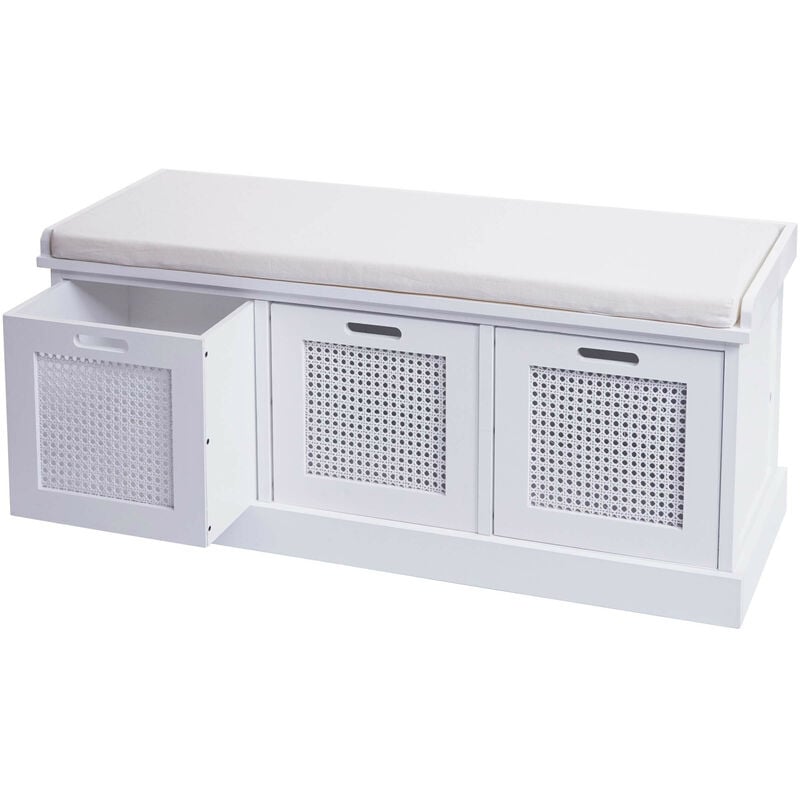 Banc HWC-J49, banc rembourré Banc de vestiaire 47x110x40cm blanc, rembourrage crème-blanc
