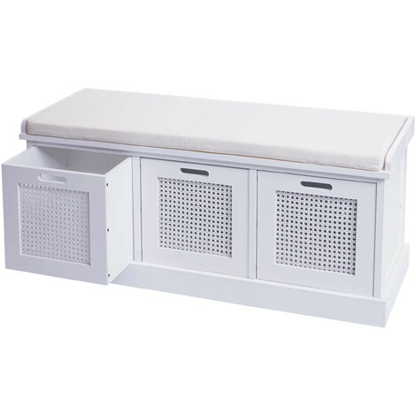 Banc HWC-J49, banc rembourré Banc de vestiaire 47x110x40cm  blanc, rembourrage crème-blanc